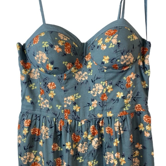 B.O.G. Collective sleeveless sweetheart bodice floral print on teal jumpsuit - Picture 3 of 6
